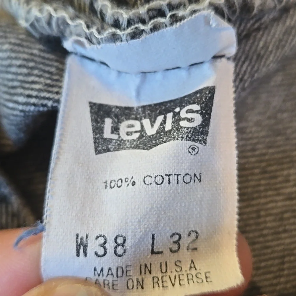 Vintage Levi 501 Button Fly Black Wash Jeans 38x32 Usa Made Ripped Crotch - Picture 15 of 16